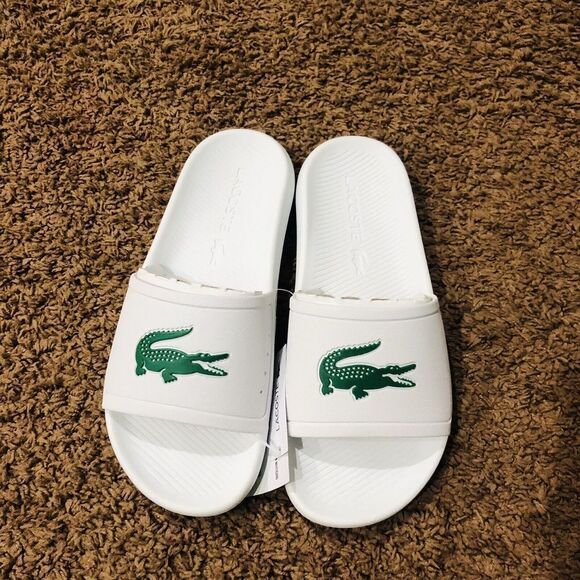Brand New Men's Lacoste Croco Synthetic Slides White/Green Slip On Sandals Sz 13 - Picture 2 of 4